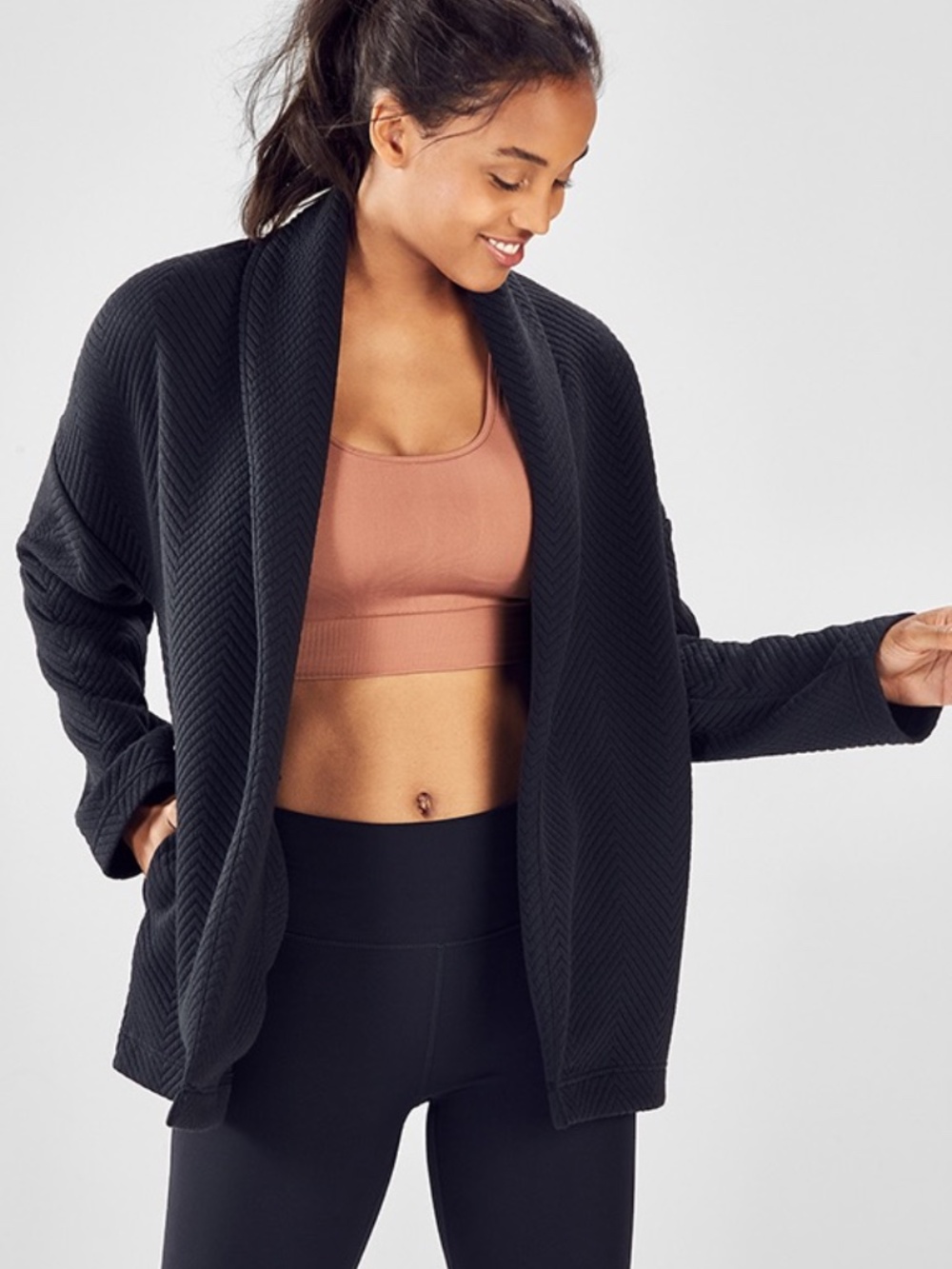 Cardigan Fabletics Quilted Knit Shawl Collar Cozy